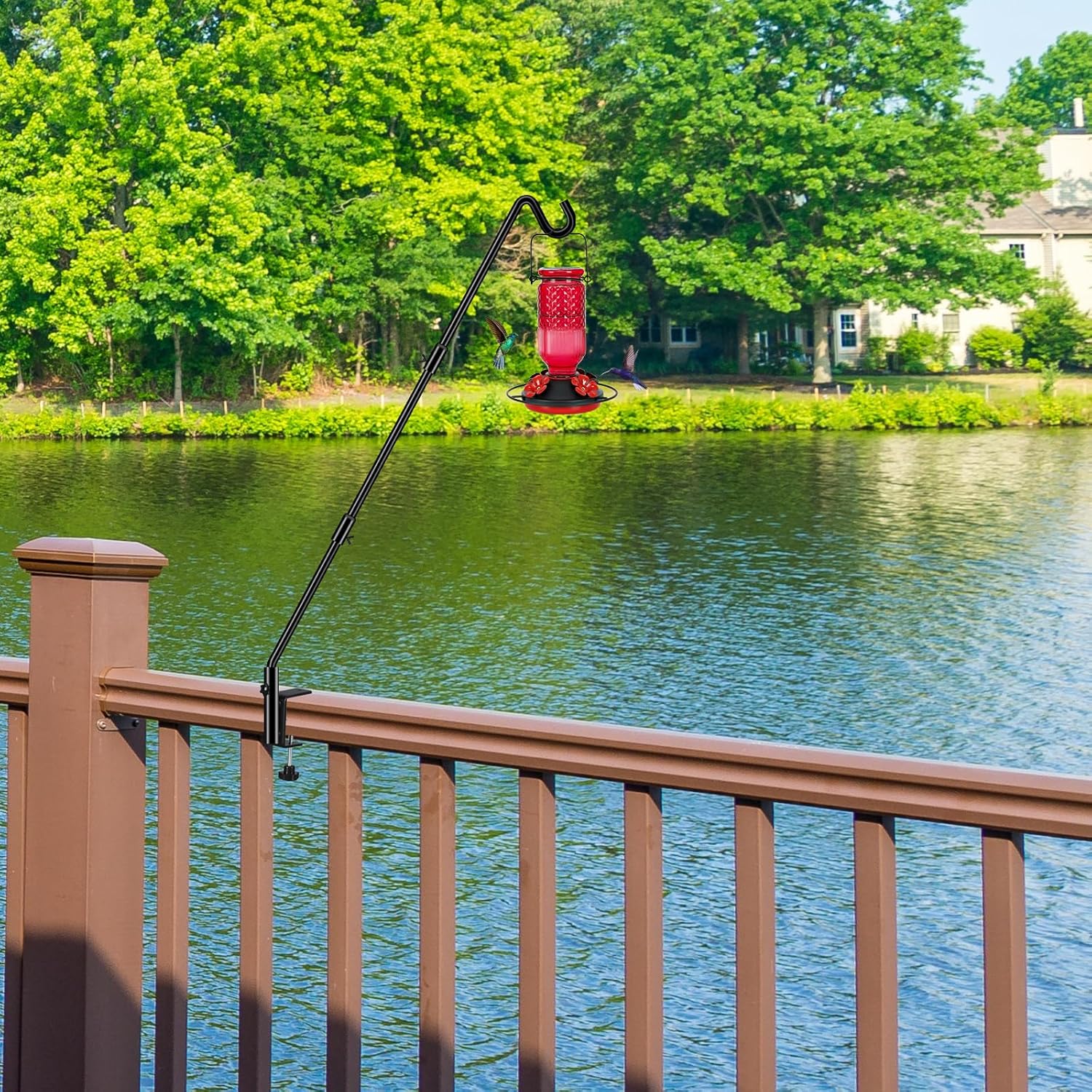 FEED GARDEN [Upgrade Version 2 Pack Bird Feeder Hanger Adjustable 43 Inch Deck Hooks for Railing 360 Degree Swivel Heavy Duty Hanging Hooks for Bird Feeders Wind Chimes