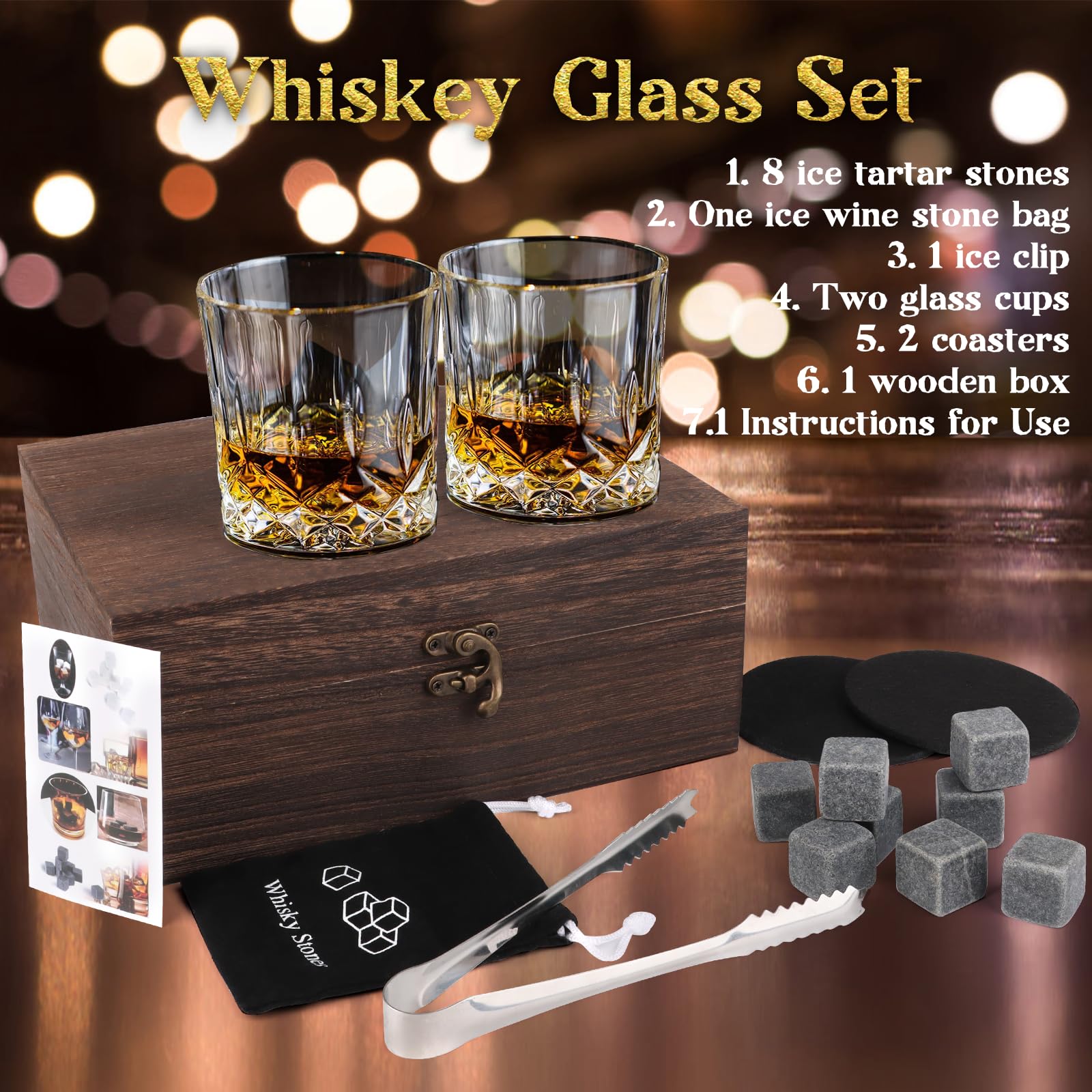 Set Regalo Whisky Con 2 Bicchieri Da 310ml E 4 Cubetti Riutilizzabili - Idea Regalo Uomo, Elegante Scatola - Foto 8