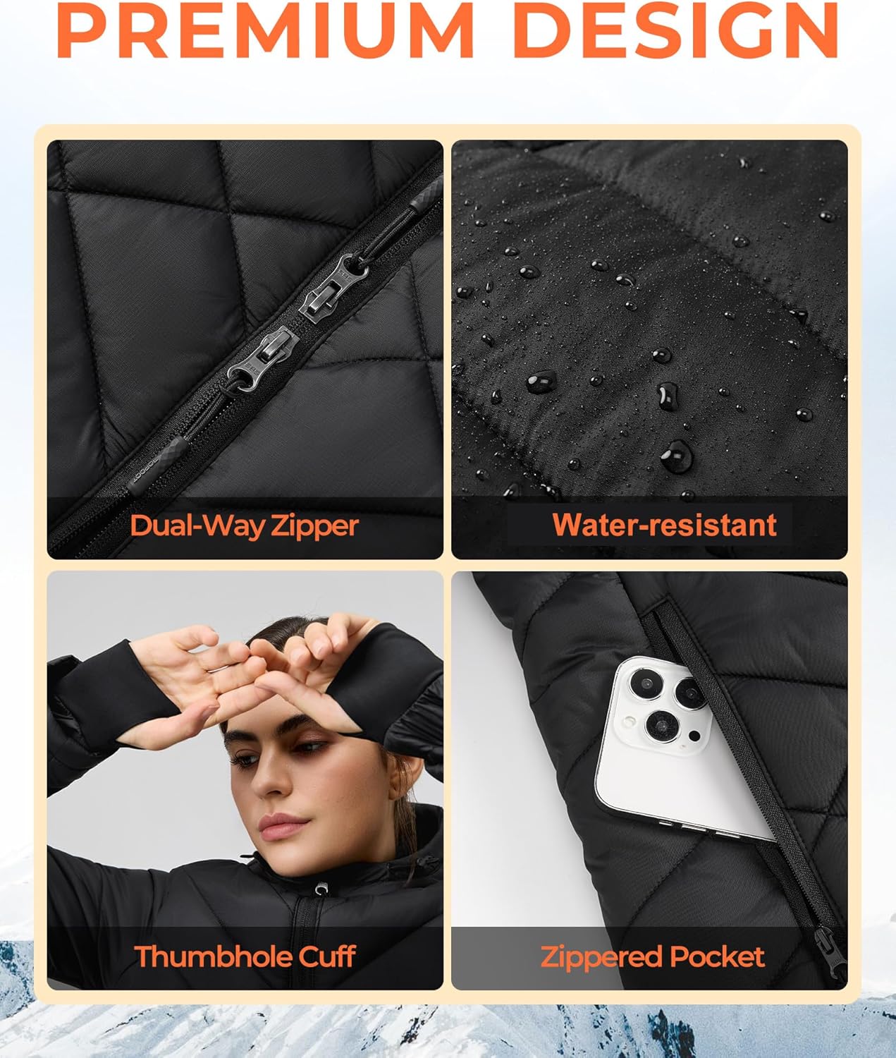 Topdot Graphene Long Heated Jackets for Women with 12V 18400mAh Battery Pack, 8 Heat Zones Hooded Heated Coat for Womens - Image 7
