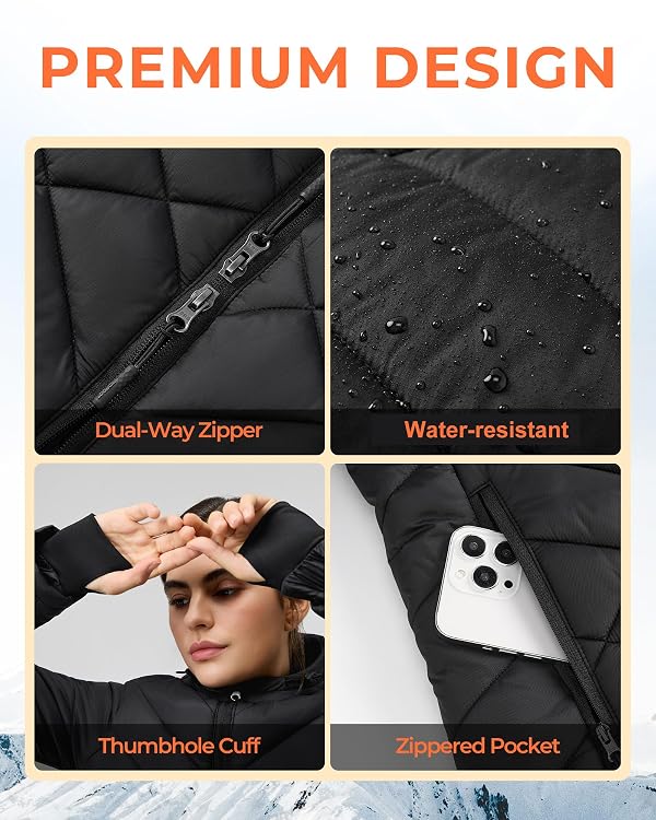 Topdot Graphene Long Heated Jackets for Women with 12V 18400mAh Battery Pack, 8 Heat Zones Hooded Heated Coat for Womens, S by Topdot - Image 7