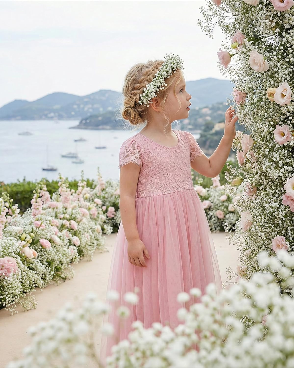 2Bunnies Girl Paisley Lace Back A-Line Straight Tutu Tulle Party Flower Girl Dress - Image 5