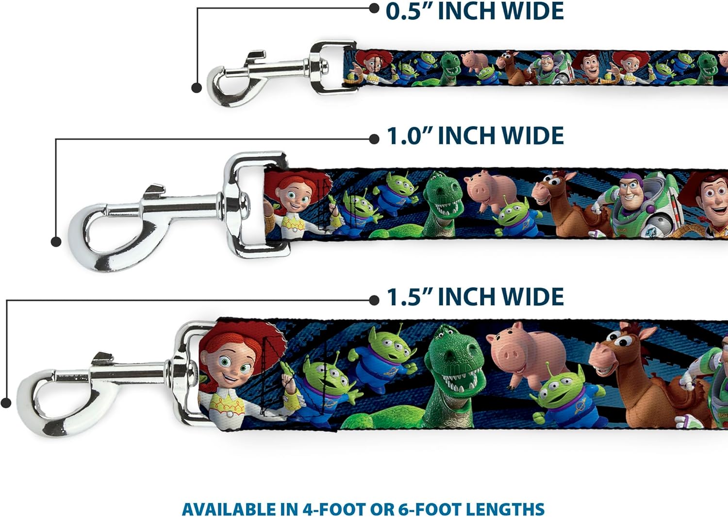Dog Leash Toy Story Characters Running2 Denim Rays 6 Feet Long 1.0 Inch Wide