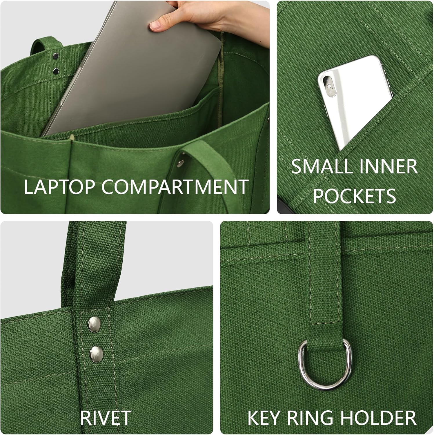 Canvas Tote Bag For Women Large Everything Bag with Pockets and Laptop Sleeve Utility Work Tote - Image 6