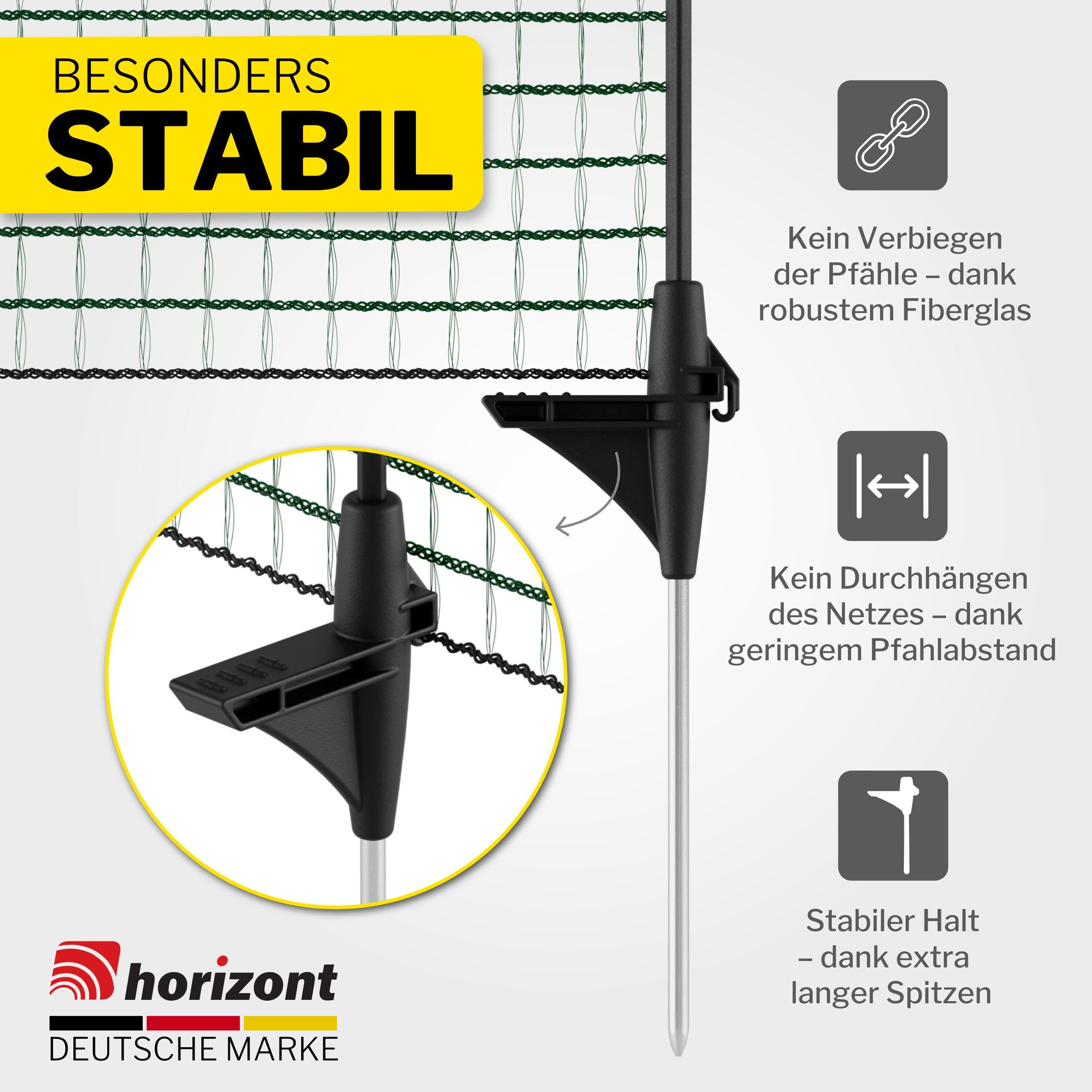 horizont Begrenzungszaun FIX, mobiler Zaun 25m Lang & 110cm hoch, engmaschig für Garten, Camping & Haustiere, inkl. 15 Fiberglaspfählen & 20 Heringen, Beetschutz, Hundezaun, Absperrzaun, Steckzaun