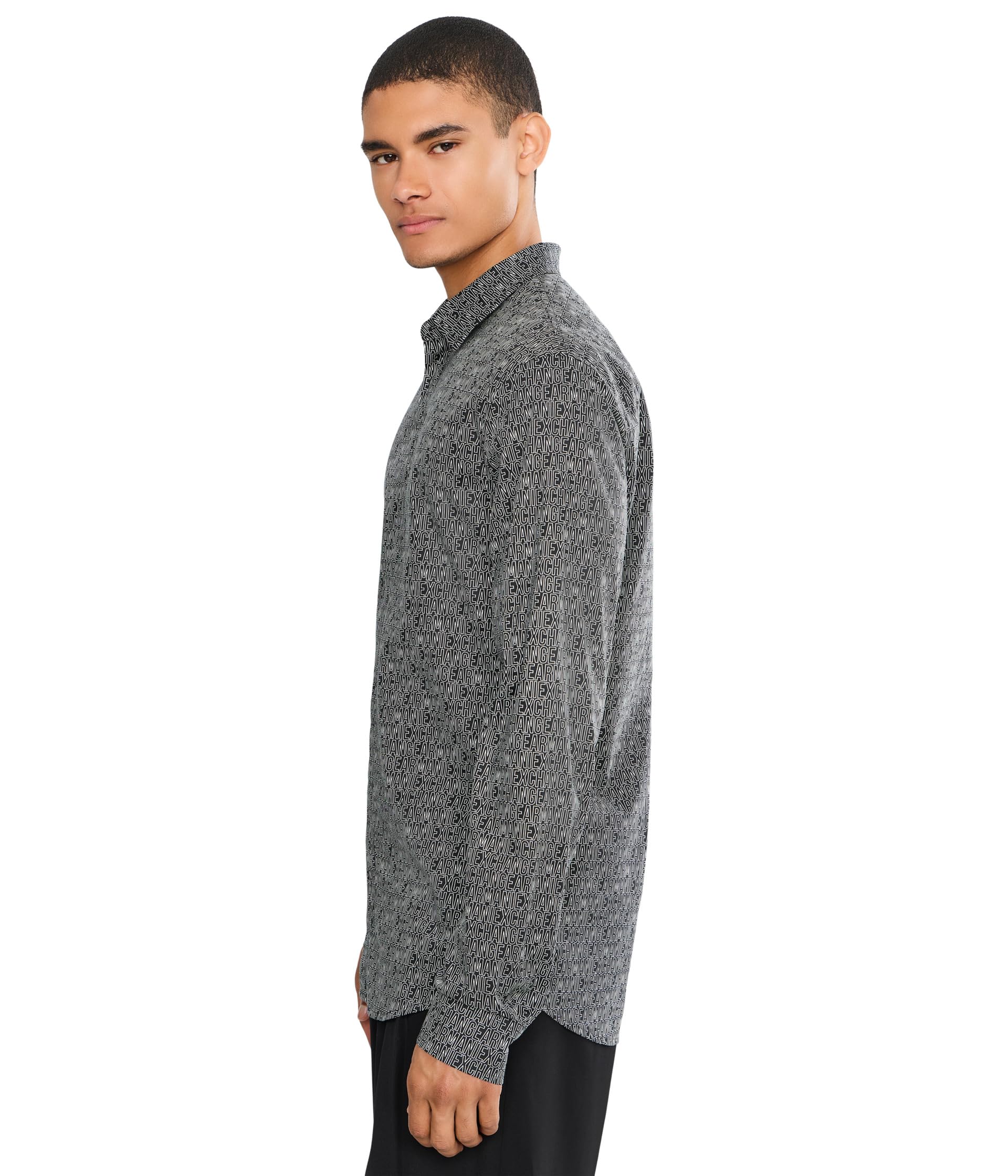 Armani Exchange XM000625 AF13184 Camicia Maniche Lunghe, Nero - Bianco - 159578002931_S