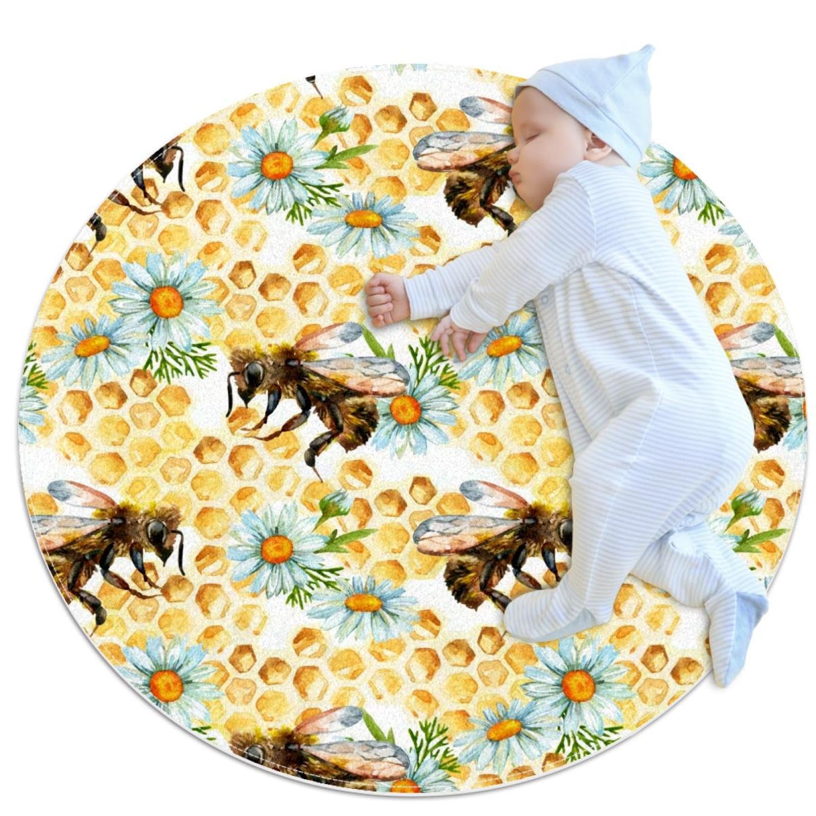 Tapis de salle de bain abeilles rond de 1m idéal pour décorer une chambre d'enfant
