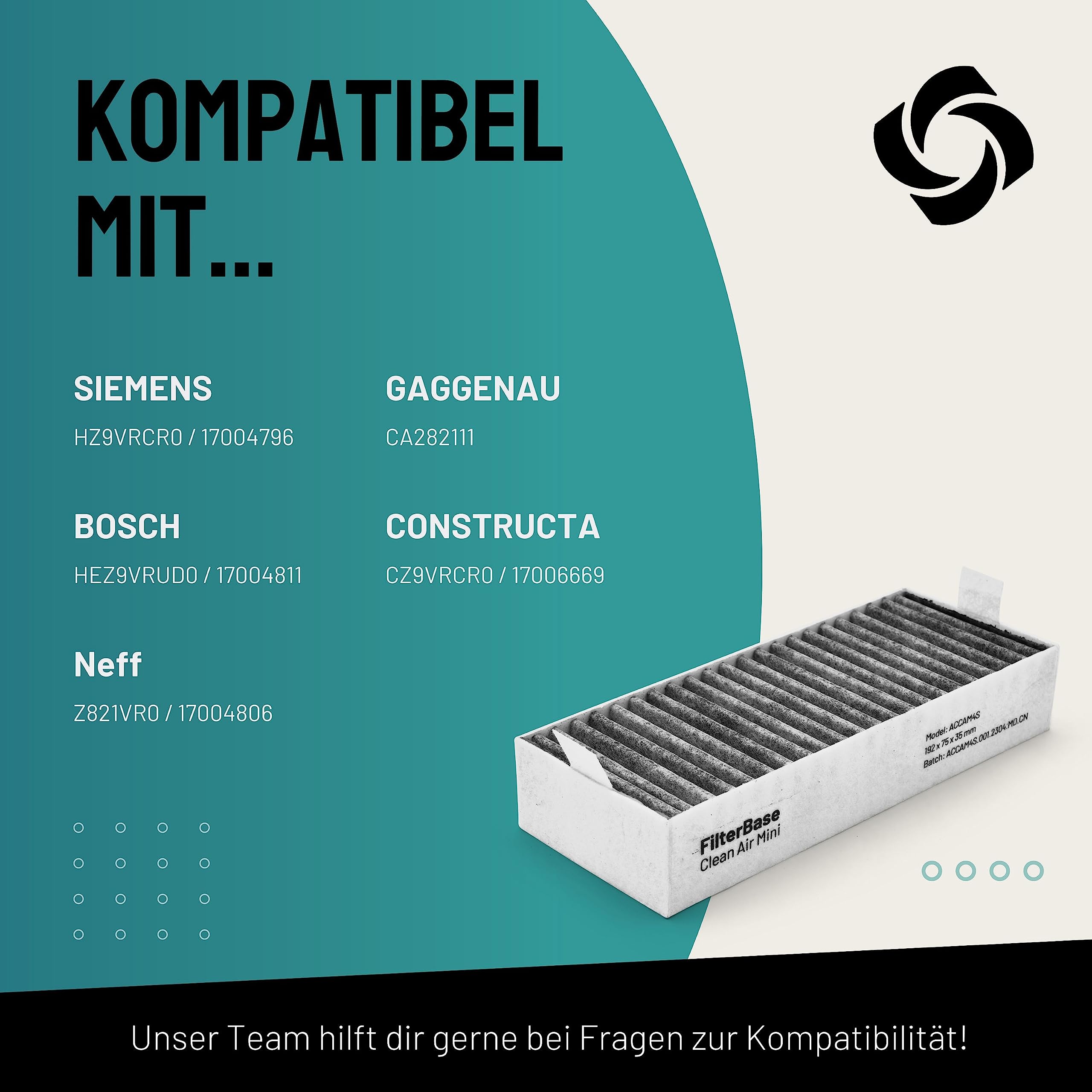 Aktivkohlefilter 4er Set 195x75x35 mm für Siemens Studioline HZ9VRCR0 Bosch HEZ9VRCR0 Neff Z821VR0 Gaggenau CA282111 Constructa CZ9VRCR0