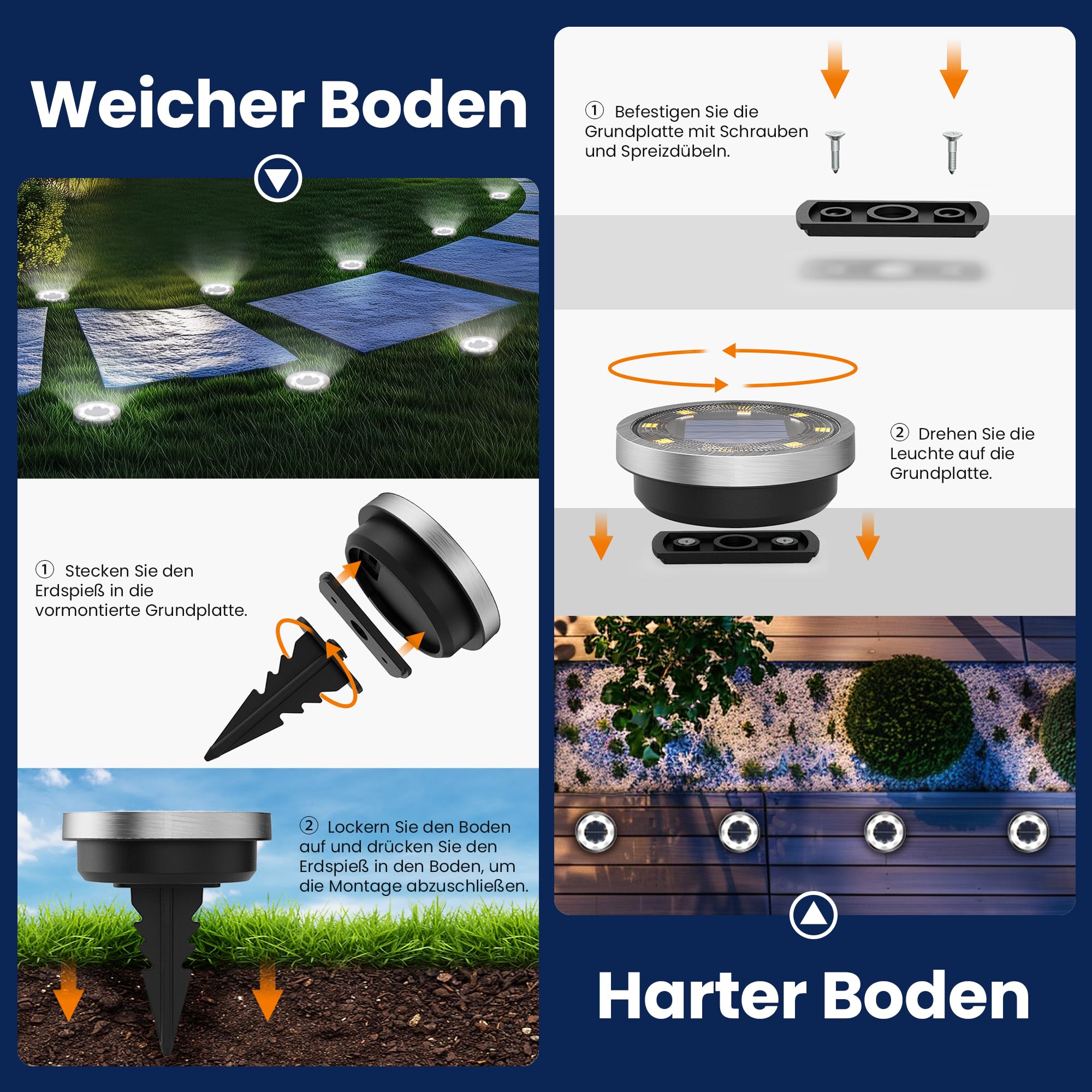 Solpex 10 Stück Solar Bodenleuchten Aussen, 8 LEDS Solarlampen für Außen Garten, Wasserdichte Solarleuchten Garten, LED Solar Solarleuchten für Aussen, Hof, Terrasse und Wege(Kaltweiß)