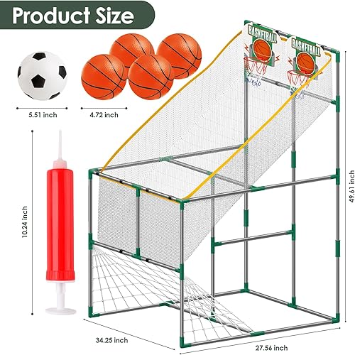 Miniatura 4 de Juegos de aro de baloncesto para niños, juego de baloncesto de doble fila, juego de entrenamiento en interiores con puerta de fútbol, sistema