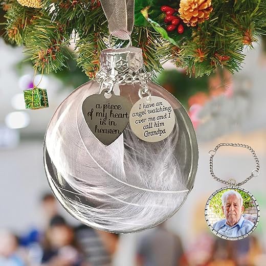 Sympathy Gifts for Loss of Husband,Clear Christmas Memorial Ornament Feather Ball, A Piece of My Heart is in Heaven,Christmas Tree Remembrance Hanging Pendant 3.15 inch (Husband)
