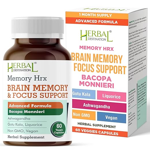 Memory Hrx - Brain Supplement Support Cognitive Function Improves Memory and Focus, Brain Vitamins and Cognitive Supplement, Gluten Free Dairy Free - 60 Vegetarian Capsules