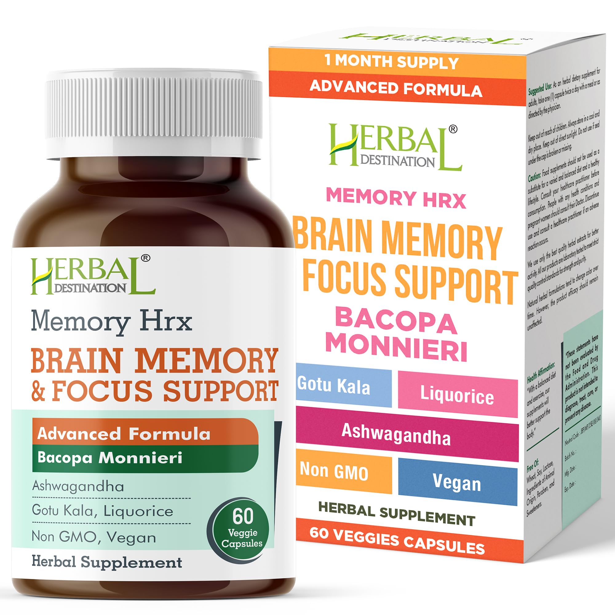 Memory Hrx - Brain Supplement Support Cognitive Function Improves Memory and Focus Brain Vitamins and Cognitive Supplement Gluten