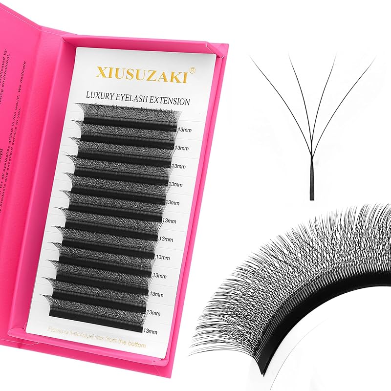 Extensões de cílios W 4D XIUSUZAKI, curvatura D, espessura 0,07 mm, 13 mm, cor preta fosca, 12 fileiras