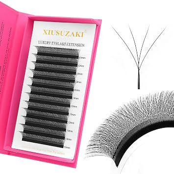 Lash Extensions 4D Eyelash Extensions W Lashes 0.07mm Thickness D Curl Lashes 12mm Soft Volume Lash Trays Pesta as Pelo a Pelo Natural Matte Black False Eyelashes 12 RowsW-4D-0.07-D,12mm