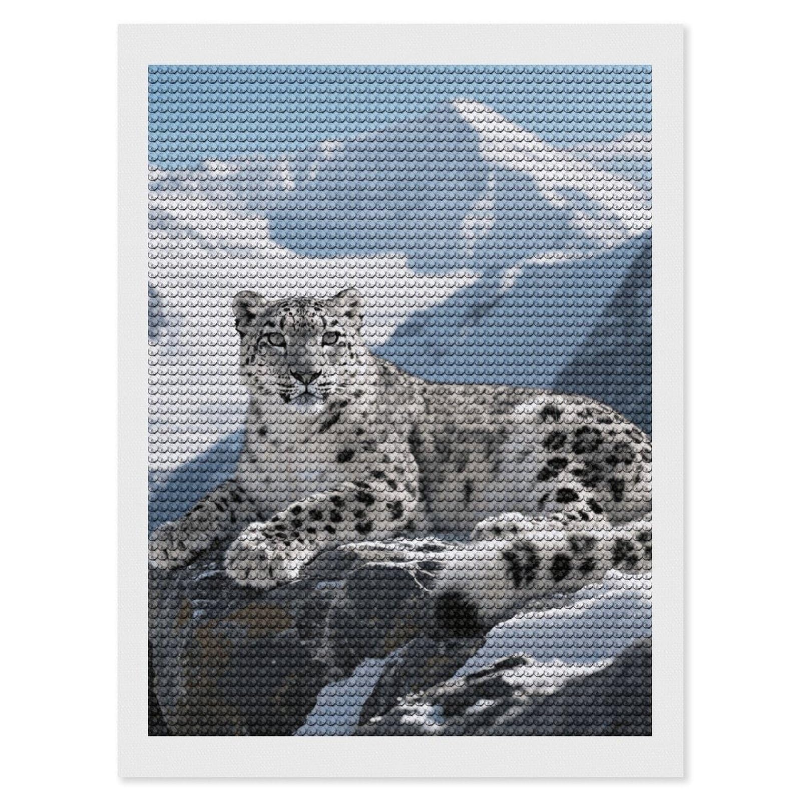 FodPand Snow Leopard 5D Diamond Painting Kits for Adults Beginners Full Drill Round Diamond Dots Pictures Gem Art Supplies for Home Wall Room Decoration DIY Craft Set Gift 12x16