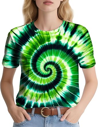 Womens Tie Dye T-Shirt Hippies Senior Short Sleeve Tees Casual Shirts for Women