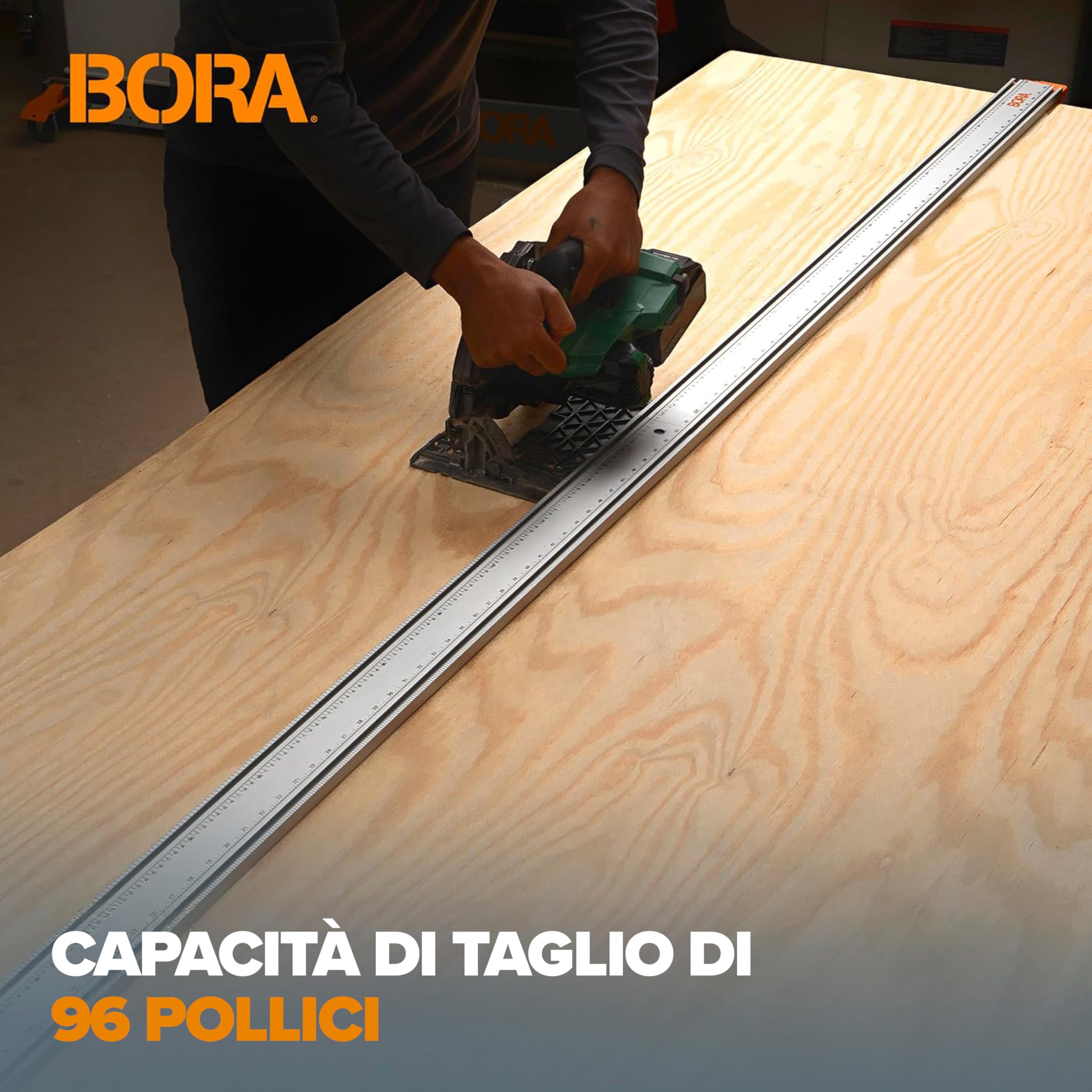 BORA NGX Clamp Edge 546100 – Guida di Taglio Dritta 2438 mm (96") per Sega Circolare, Tagli Precisi su Pannelli, Sistema Quick Connect
