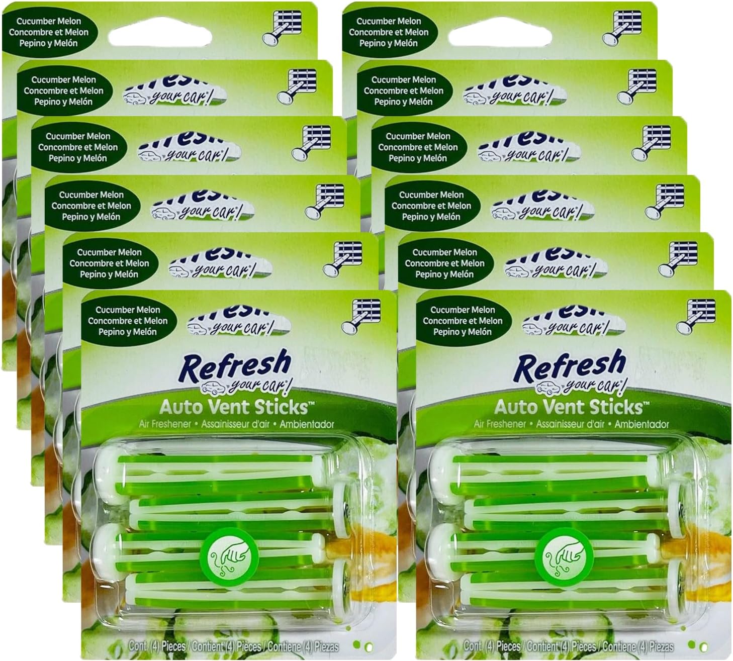 Refresh Your Car! Car Air Fresheners Vent Sticks, Odor Eliminator for Car Vent Air Freshener (Cucumber Melon, 12 Packs)