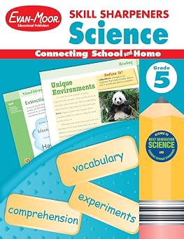 Evan-Moor Skill Sharpeners Science Workbook, Grade 5, Physical, Life, and Earth Science, Activities, Organisms and Ecosystems, Atmosphere, Mixtures and Solutions, Chemical Reactions, Homeschool