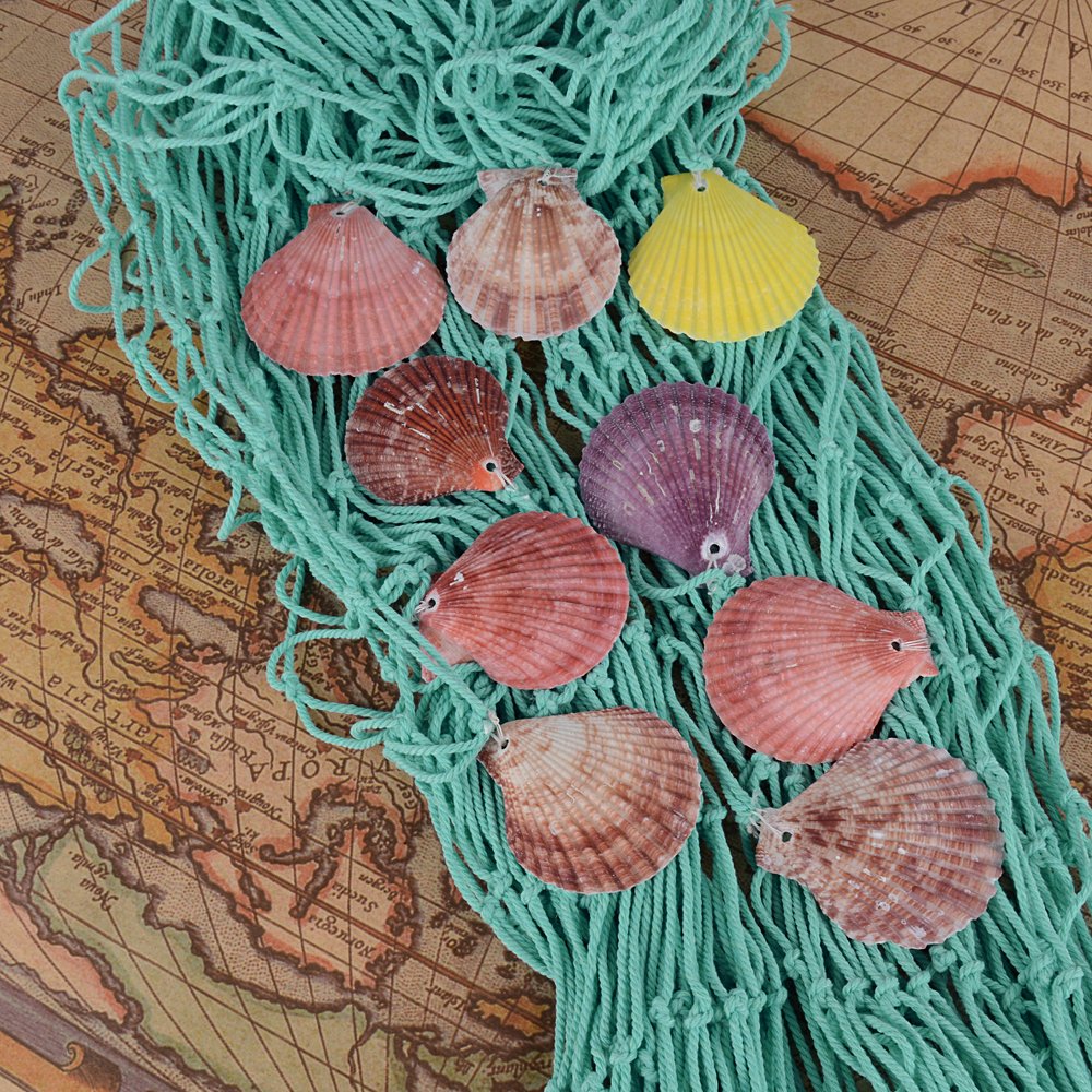 EZAKKA Filet De Pêche Décoratif - 200,7 X 150 Cm - Style Méditerranéen - Décoration Murale Avec Coquillages - Bleu - 200,7 X 150 Cm