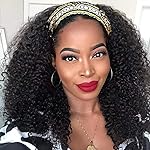 Aiterina Kinky Curly Human Hair Wig - 16 inch Natural Color, No Gel Remy Hair, Lace Front, Machine Made, Curly Scarf Wig for Black Women