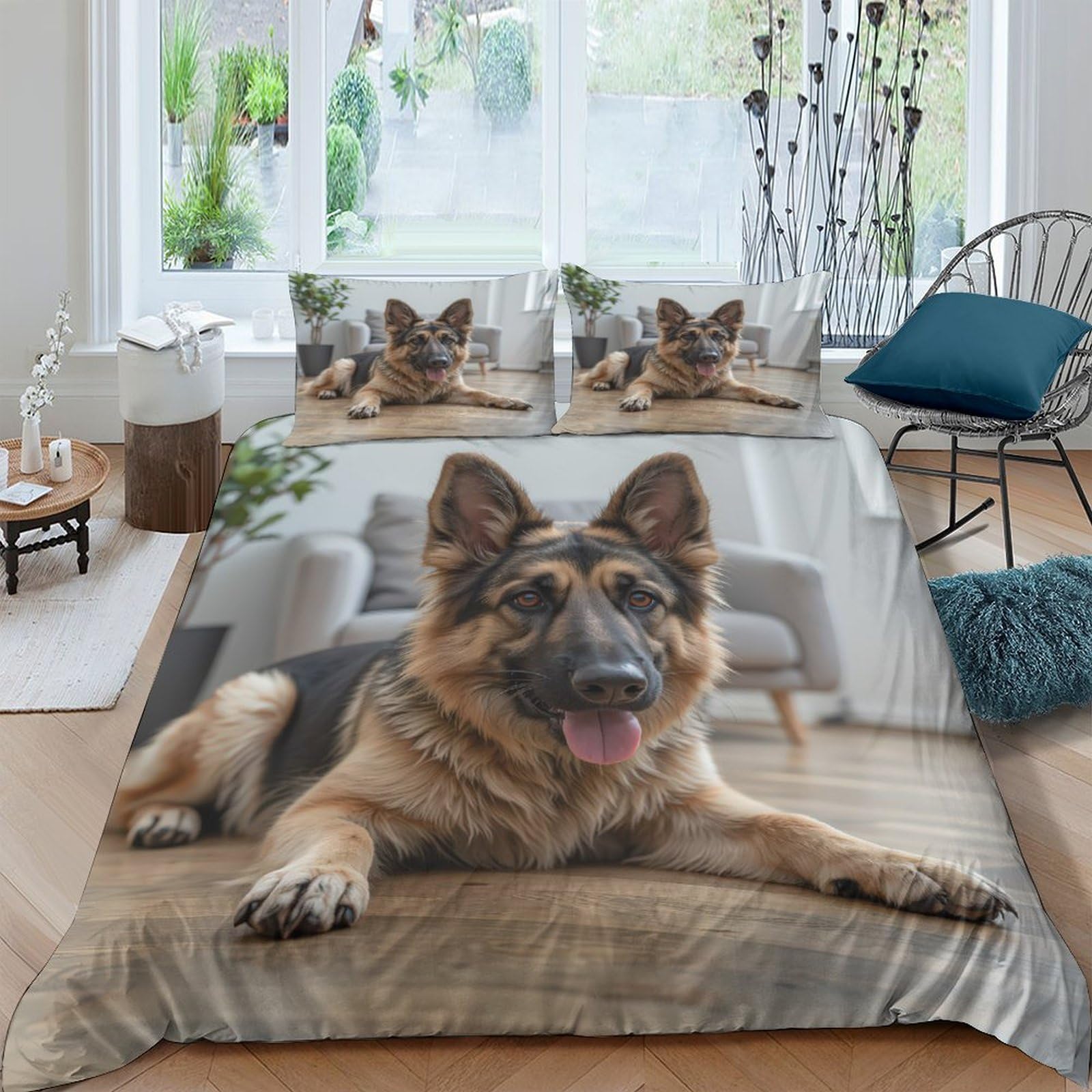 Ctjqhvkz Style-1 3D Printed German Shepherd Fitted Sheet Microfiber Soft Dog Bed Cover Bedroom Decor Anti-Slip Machine Washable Single（135X200cm）