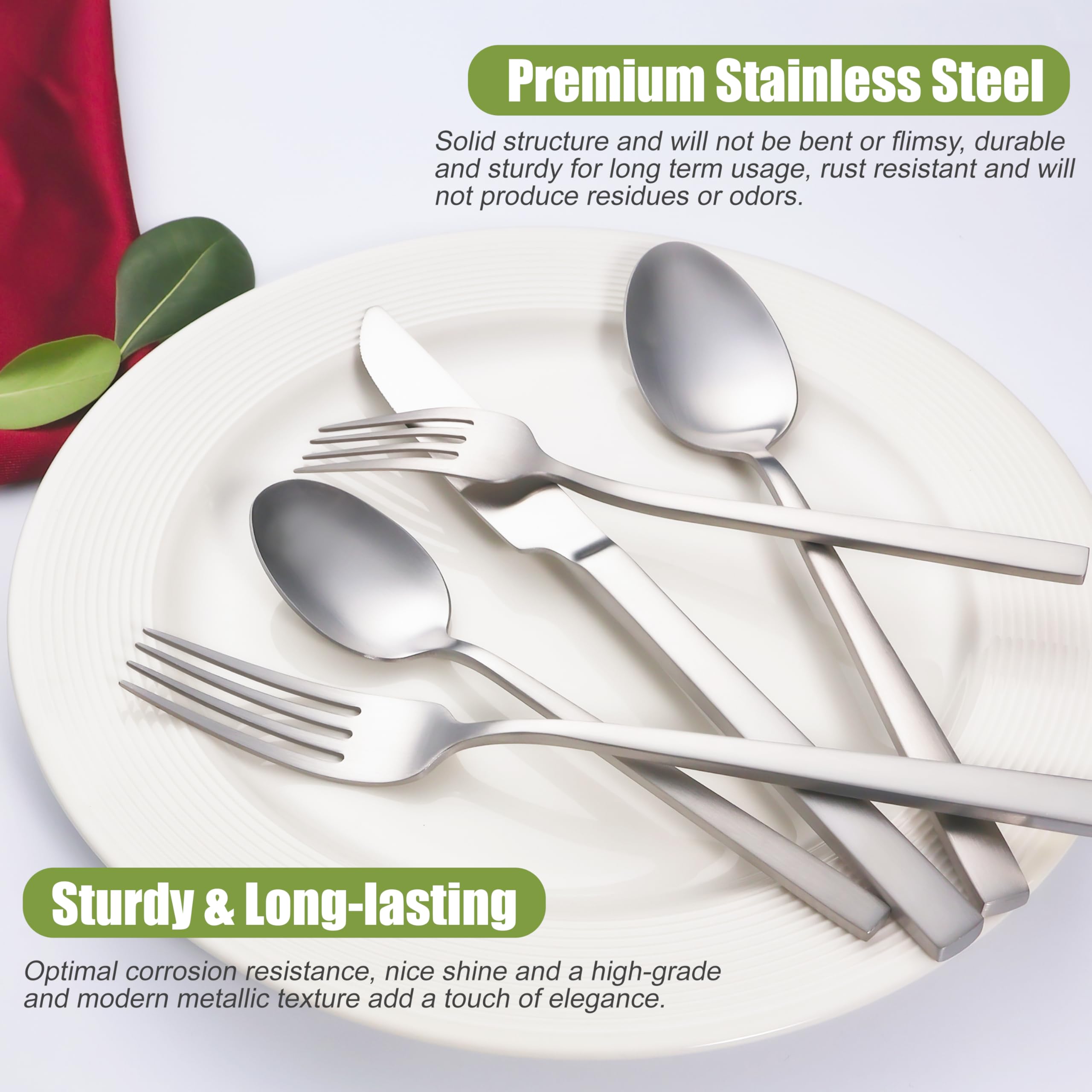 Forged Silverware Set for 8, Stainless Steel Matte Flatware Sets — Amazon image 4