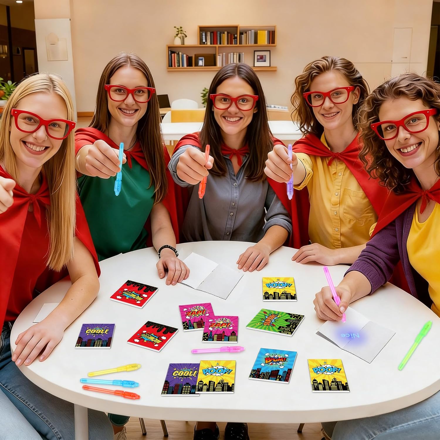 48Pcs Super Theme Party Favors Hero Theme Notepads with Invisible Ink Pen Hero Party Goodie Bags Stuffers Spy Pens Magic Marker with Light City Super Game Mini Notebook for Birthday Gifts