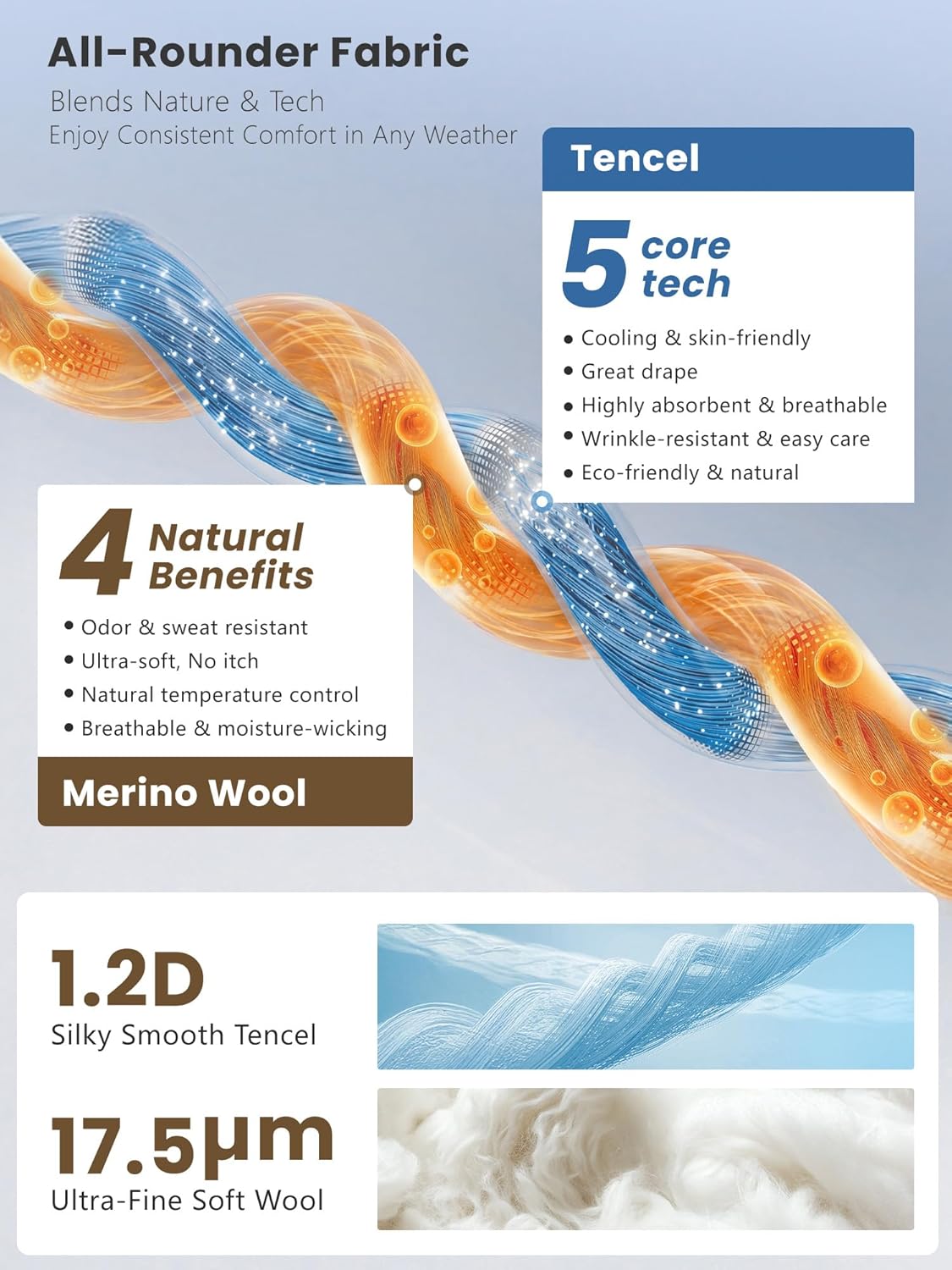 Men's Merino Wool Tencel T-Shirt Moisture-Wicking Raglan Sleeve Lightweight Breathable Soft Active Casual Shirts