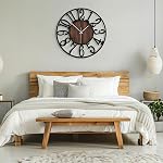 Maxstar Round Wall Clock for Living Room Decor Battery Operated Non Ticking Silent Vintage Black Metal Wood Clocks for Home Living Room Garden Farmhouse Office Kitchen Decoration -13 inch