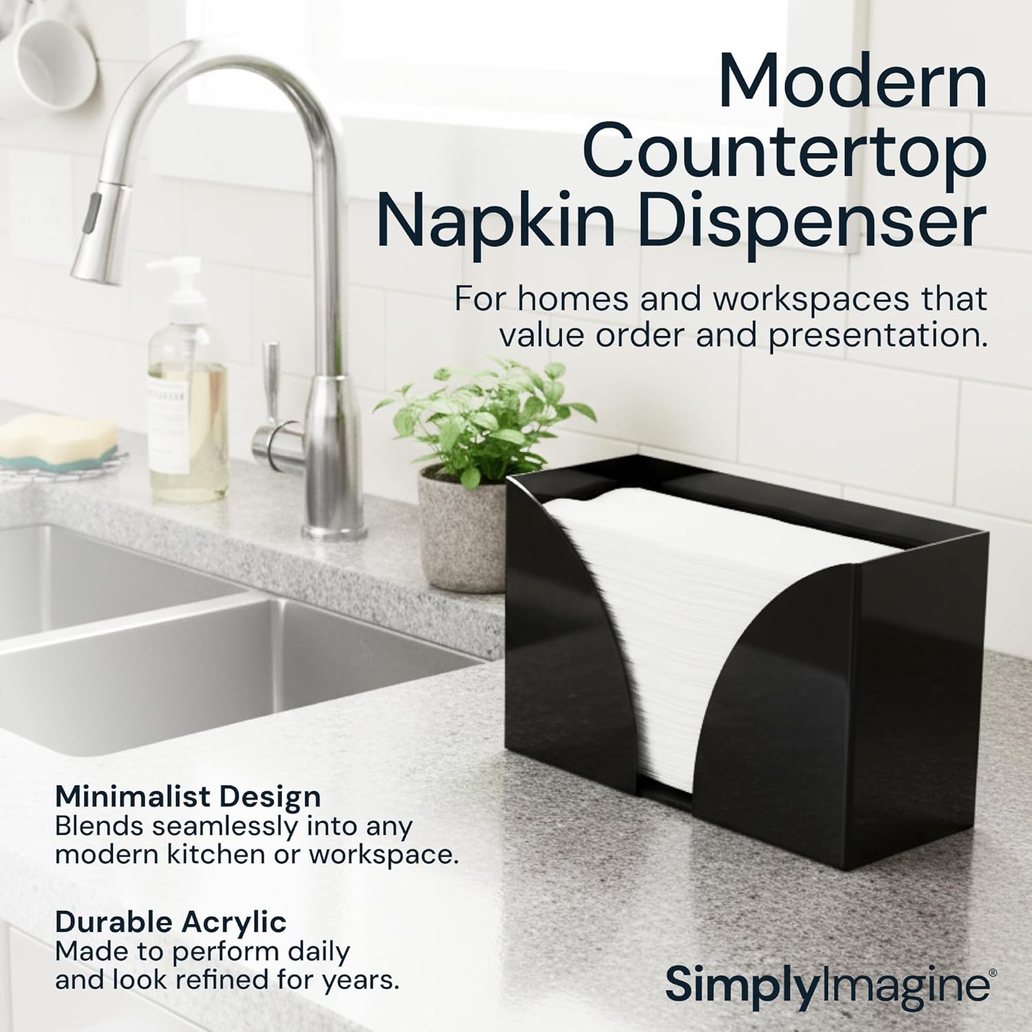 Black Paper Towel Holder Countertop Dispenser - Acrylic Rectangular Hand Towel Tray & Tissue Box Cover - Bathroom Accessories, C-Fold, Z-Fold & Multifold Napkin Organizer & Storage - Image 2