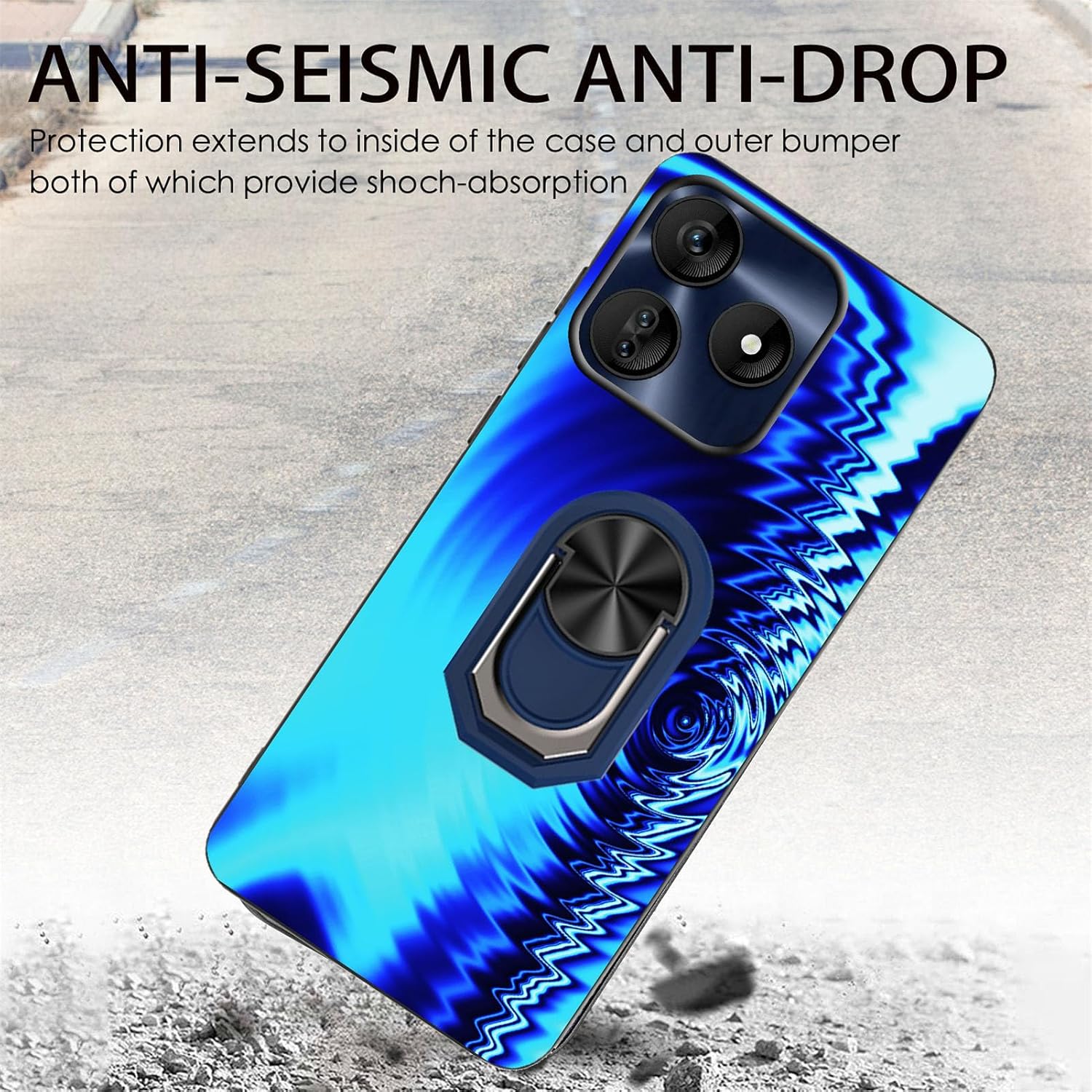 for Vortex J24 Case Compatible for Vortex J24 Phone Case Cover with Ring Holder Stand Slim Wave Pattern Design for Women Girls,Soft TPU Shockproof Full Body Protective -Blue - Image 2