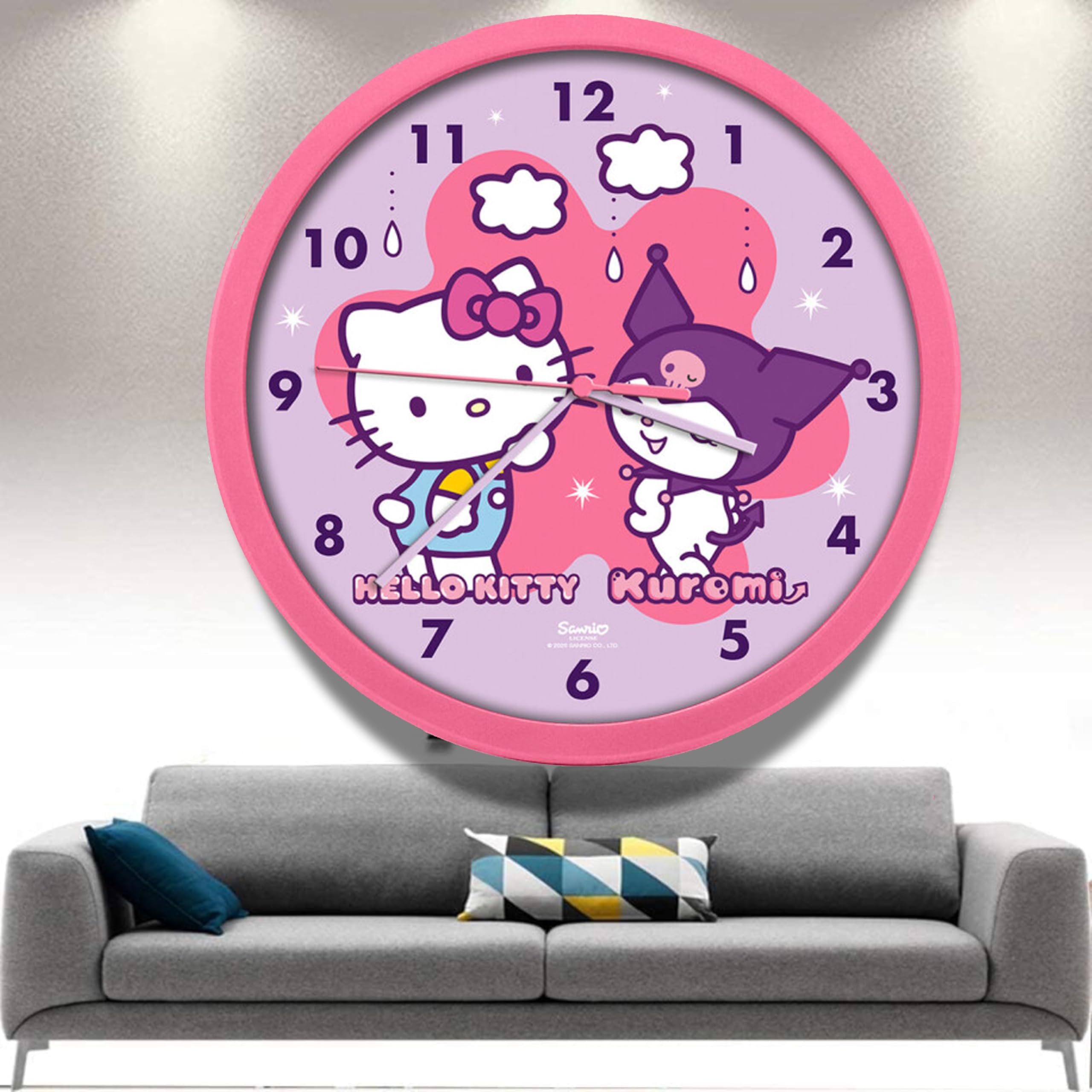HOVUK Hello Kitty Kids Wall Clock 25cm - Time Learning Sweep Movement Plastic Hanging Clock, Children's Watch Battery Operated Quartz Mechanism Room Decor Girls Clock 3+Years — image 1