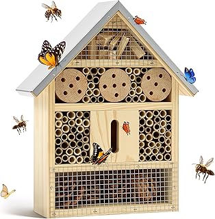 UUMENHA Insect Hotel & Mason Bee House - Butterfly House,Multi-Functional Bee Hotel for Garden, Attract Pollinators,Durable Natural Wood Design,4.13×2.56×10.63 inches