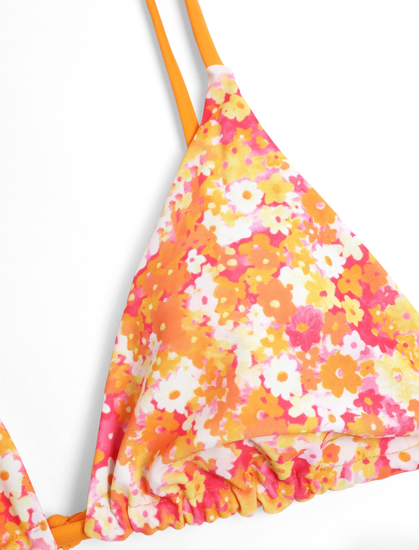 ZAFUL Women's Triangle Bikini Floral String Bikini Set Two Piece Swimsuit Bathing Suits: 2-orange Flower Large