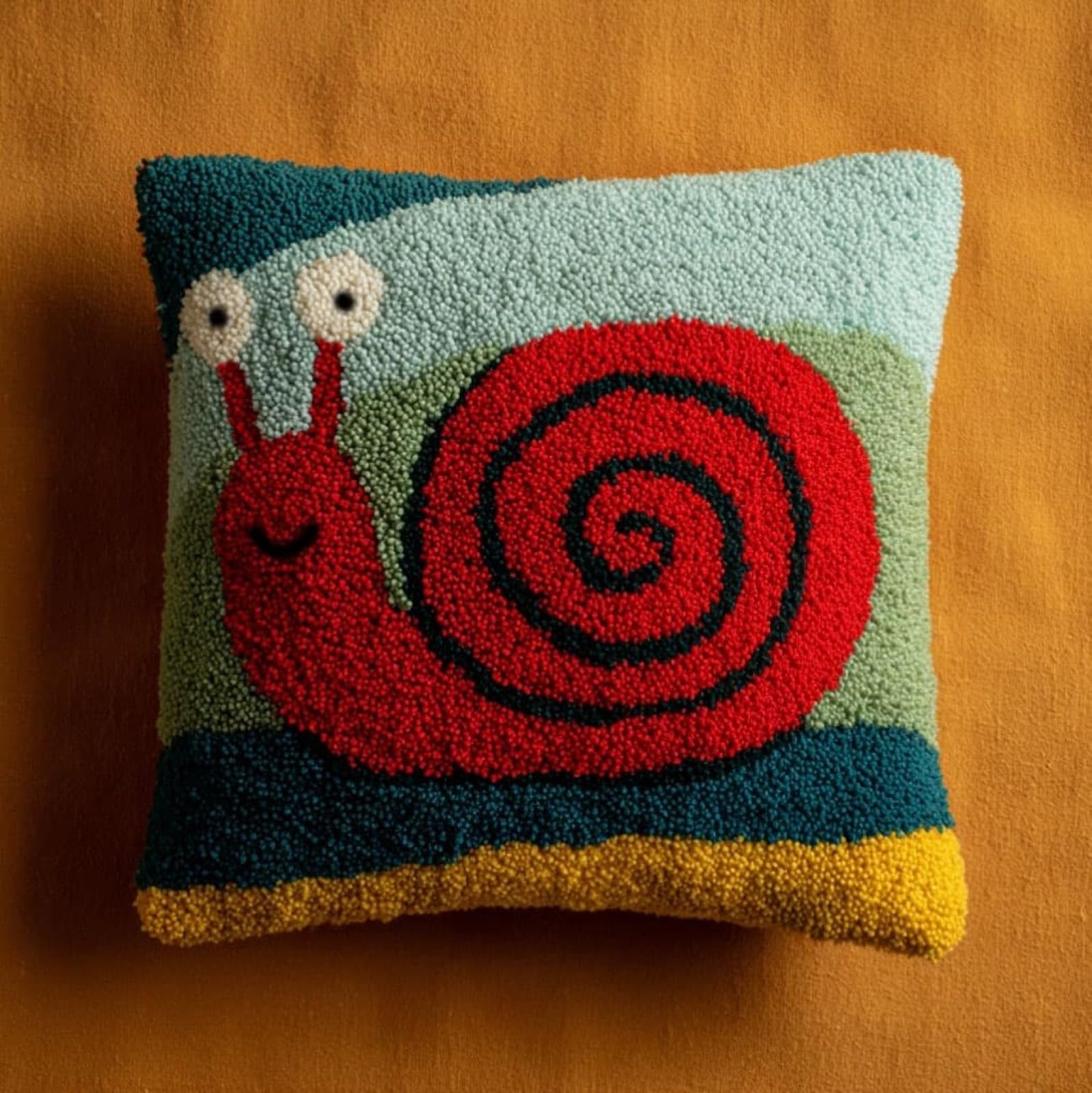 AxiangziK Latch Hook Kits for Adults,Cute Snail Latch Hook Pillow Kits,17x17in Crochet Yarn Kit for Beginners,DIY Needlework Crafts Cover Case with Printed Canvas