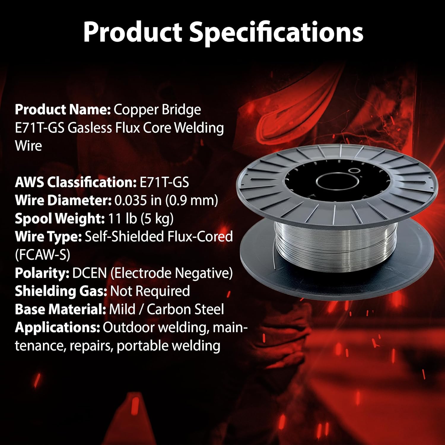 E71T-GS Gasless Flux Core Welding Wire – .035” – 11 lb Spool