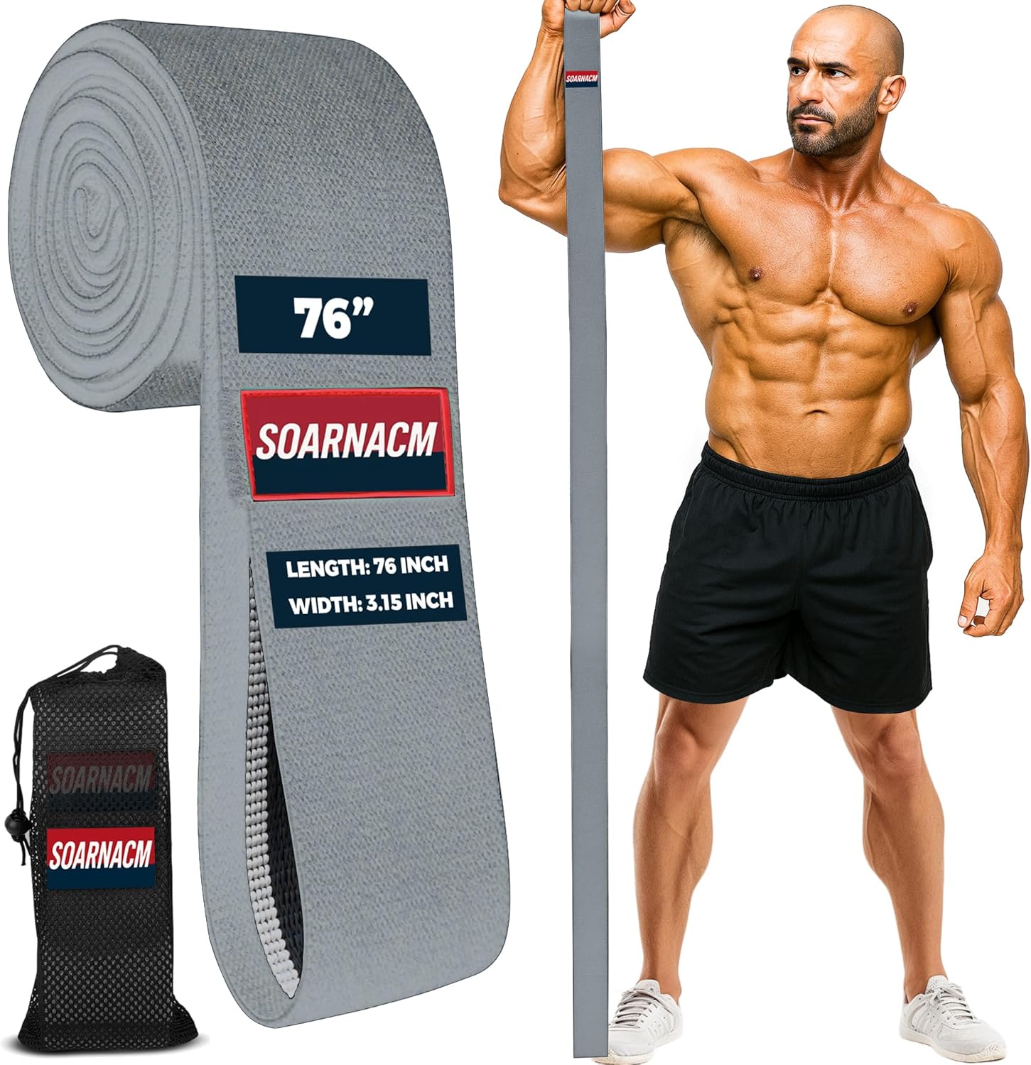 76-Inch Extended-Length Resistance Bands – Heavy-Duty Black Fabric Workout Bands for Strength, Mobility, Stretching & Full-Body Training – Durable Exercise Bands for Home