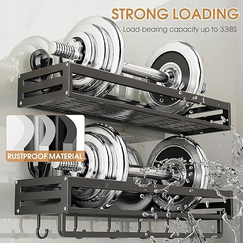 Miniatura 6 de Ventosa para ducha, 11.8 pulgadas, paquete de 2 estantes de ducha con ganchos sin perforación, organizador de baño inoxidable (gris oscuro)