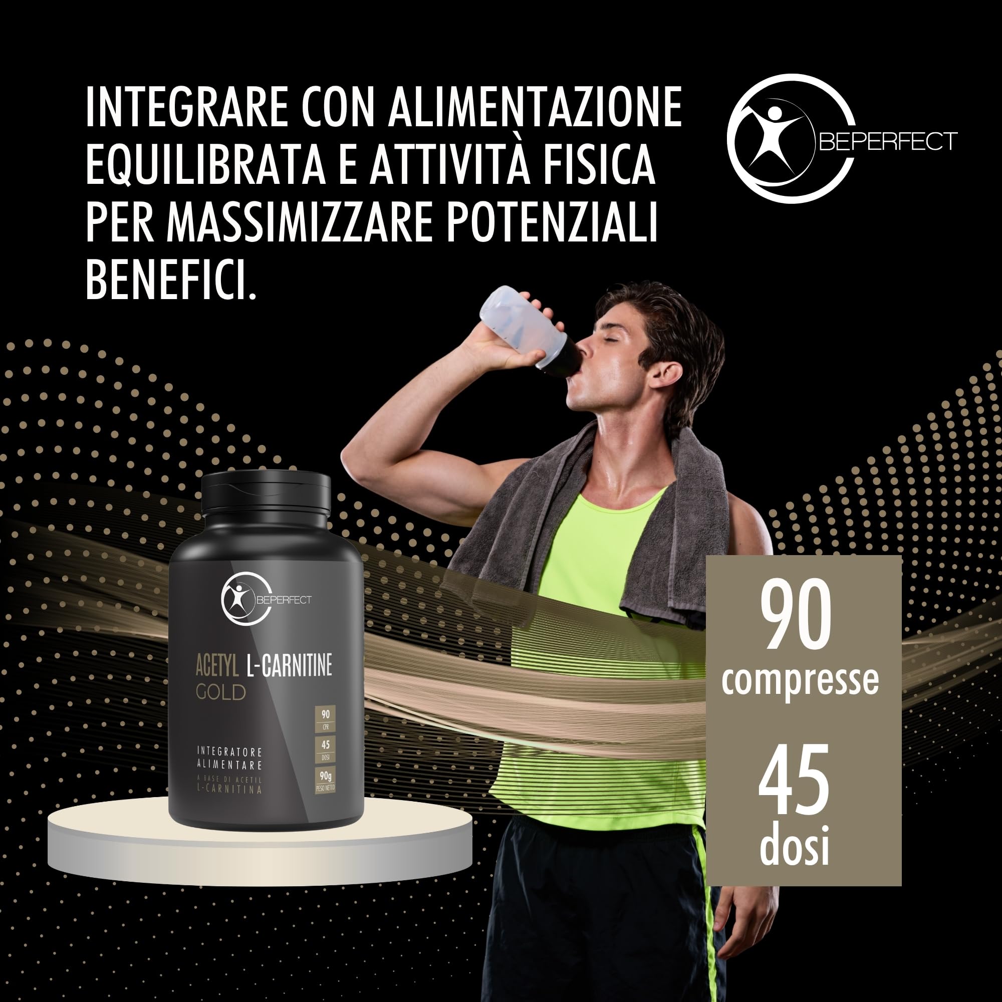 Acetil L-Carnitina Tartrato Integratore – 3360 mg per Dose – 90 Compresse – Supporto Metabolico ed Energetico per Sport, Recupero e Attività Fisica