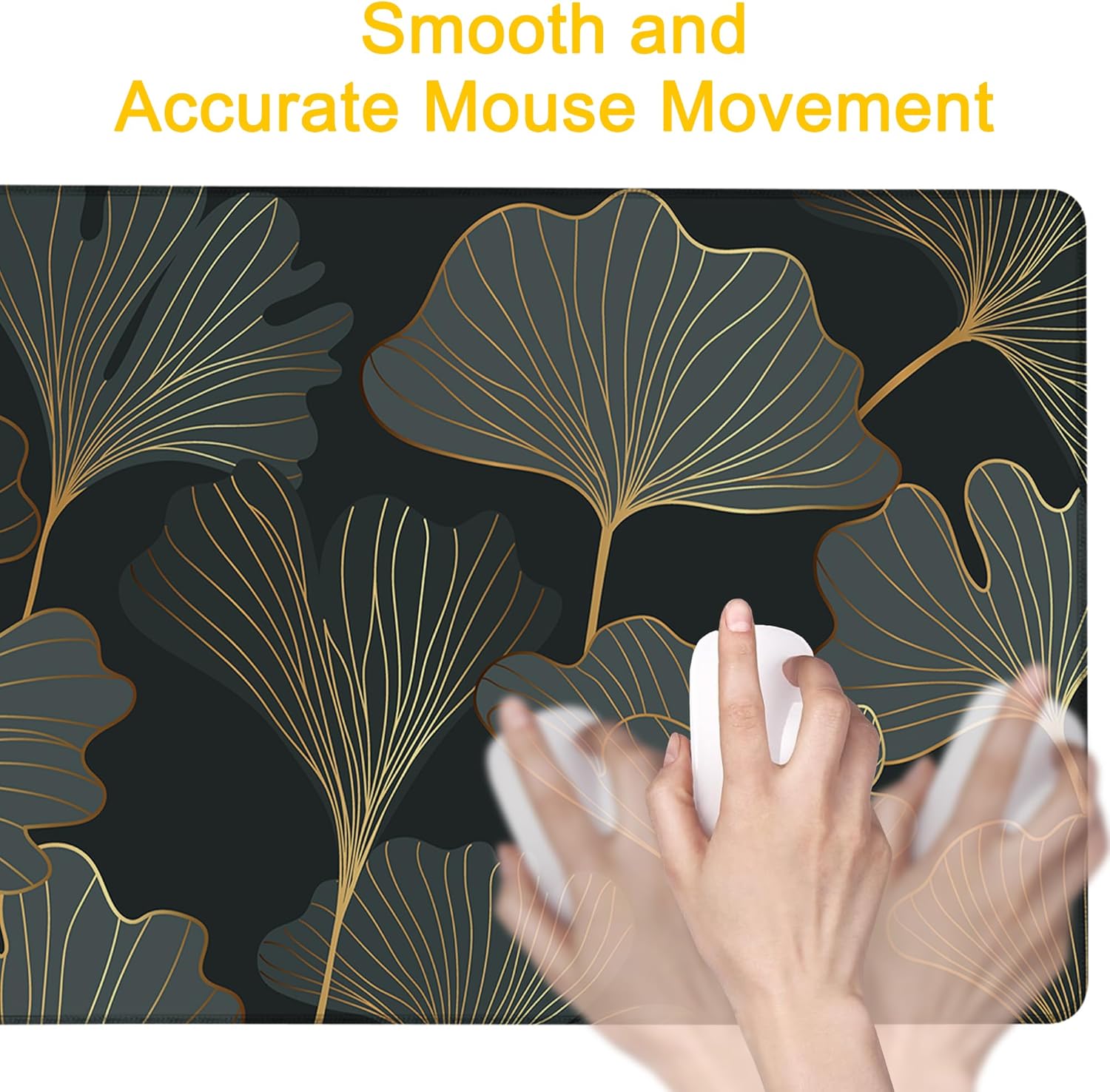 Desk Mat Ginkgo Leaves Desk Pad for Keyboard and Mouse, Large Big Gaming Mouse Pad with Stitched Edges for Work Game, 35.43 x 15.75 in - Image 4