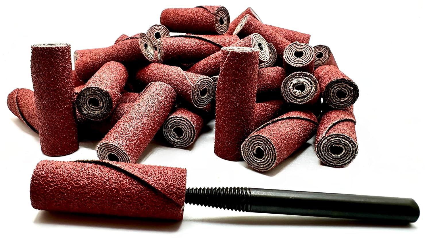 1/2” Diameter x 1-1/2” Length x 1/8” Pilot Hole 60 Grit Aluminum Oxide Straight/Untapered Cartridge Roll, 50 Pack, Includes 1x CR-9 Mandrel