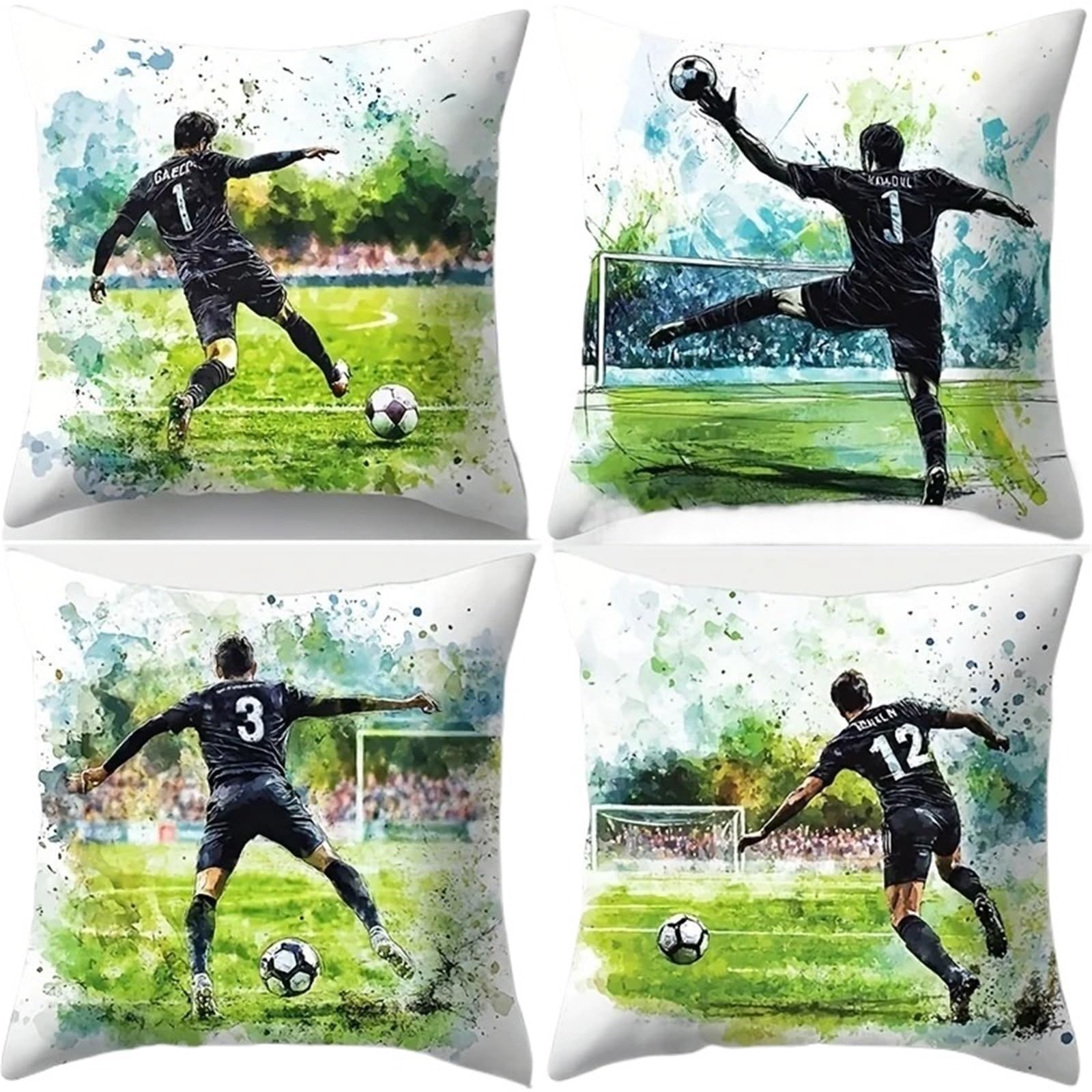 GIYXHU 4Pcs Football Patterns Digital Printing Pillow Short Plush Suitable Living Rooms Bedrooms Sofas Throw Cushion Cover for Sofa(50x50cm)