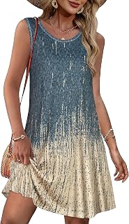Summer Dresses for Women Beach Boho Sleeveless Vintage Floral Flowy Pocket Tshirt Tank Sundresses