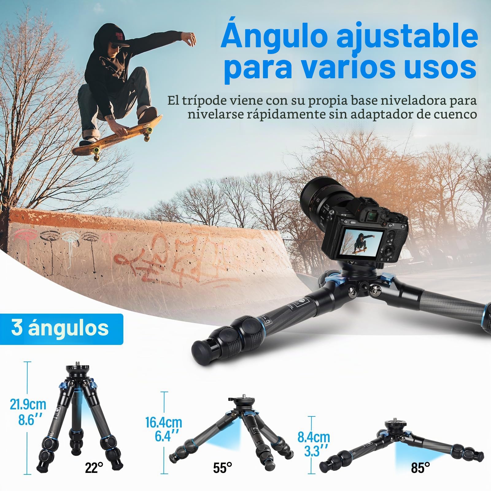 SIRUI Mini Trípode Compacto de Fibra de Carbono, Tornillos de 1/4 Portátil, Carga MAX 33 Libra Altura Máxima 36cm para DSLR, Teléfono, Videocámara - AM223L