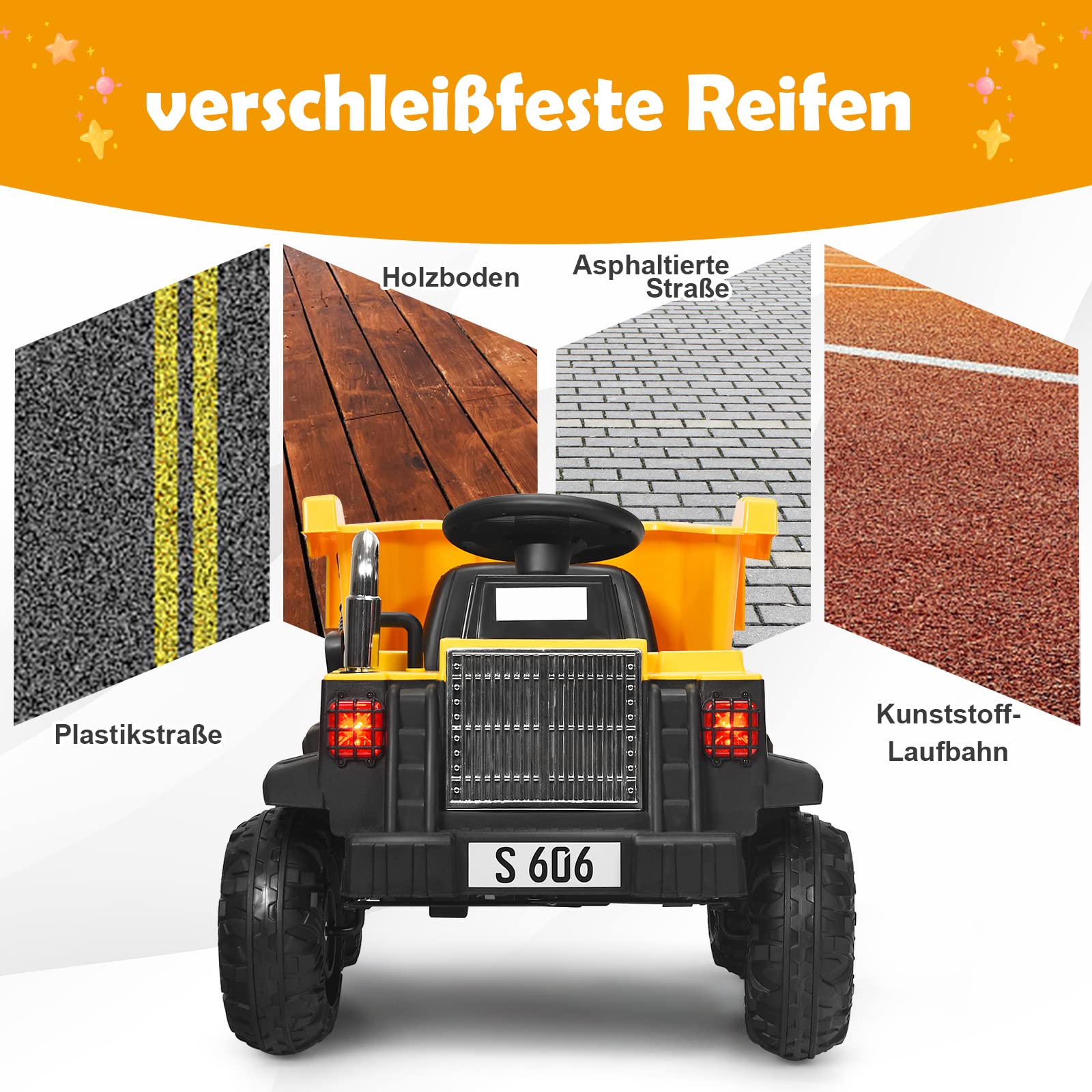 DREAMADE 12V Elektro Traktor mit Heckschaufel, Kindertraktor mit 2,4G Fernbedienung & Licht & Musik & Radio & USB, Aufsitztraktor, Elektrofahrzeug, Kinderfahrzeug, Trettraktor bis 30kg belastbar, Gelb