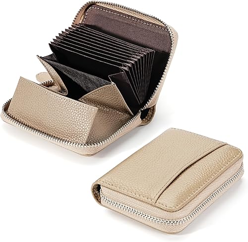 Miniatura 2 de Cartera de cuero genuino con bloqueo RFID, con cierre y bolsillo para monedas, lujo para mujeres, Amarillo claro, Classic