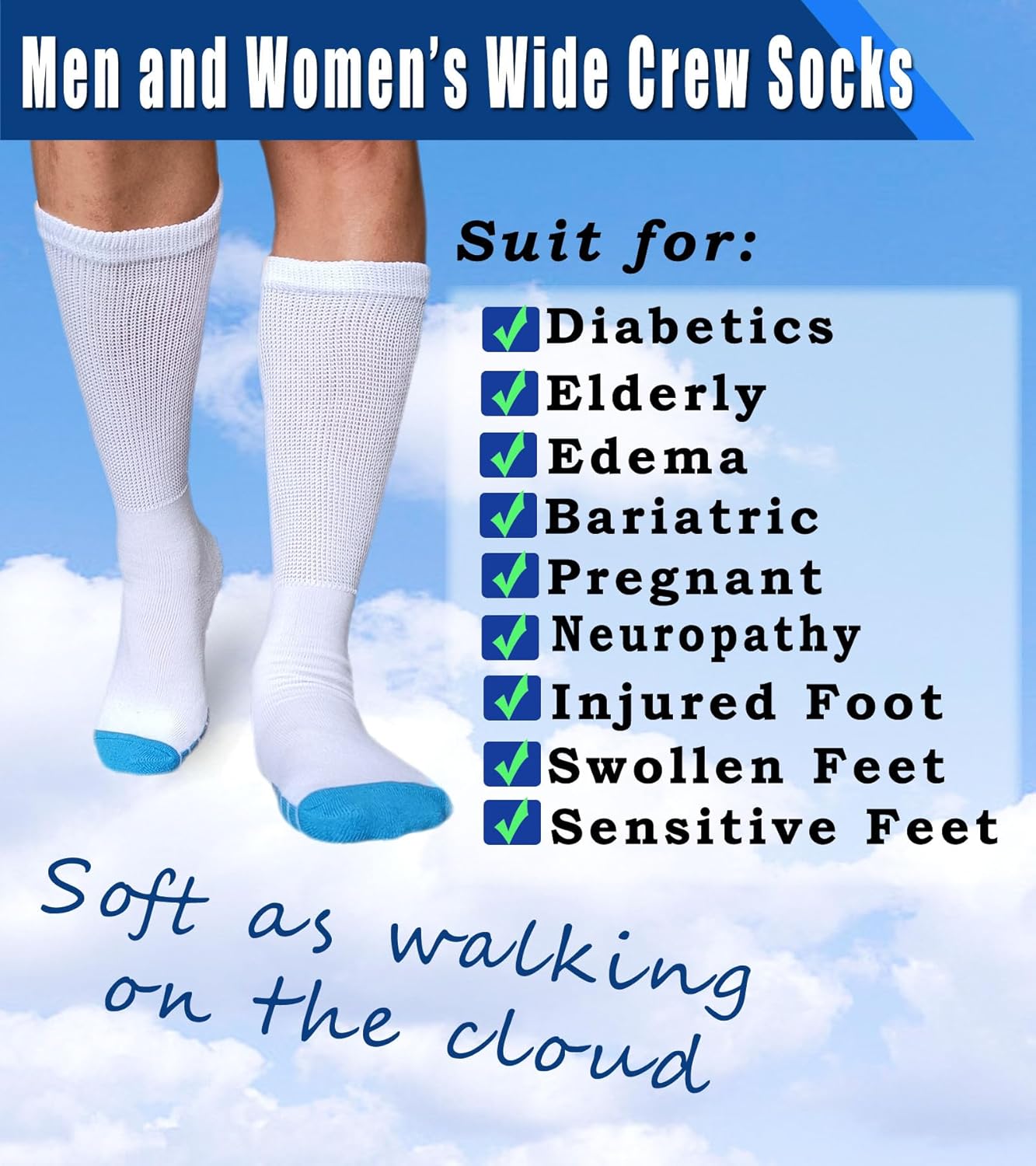 Diabetic Extra Width Crew Socks Non Binding Bariatric Sock for Women Men Swollen Feet Large Size Diabetics 3 Pairs - Image 5