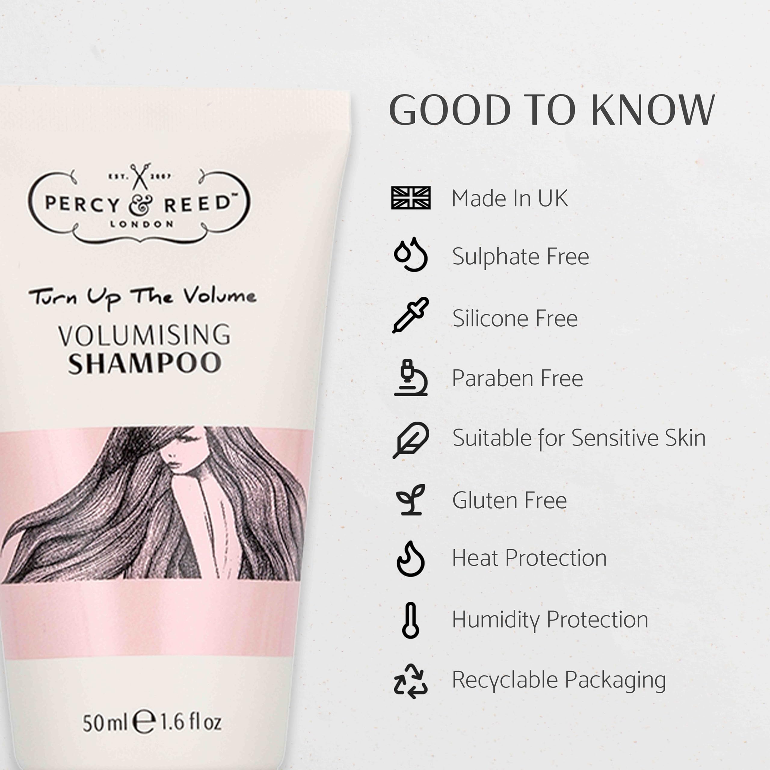 Percy & Reed Turn Up The Volume Volumising Shampoo - Lightweight Formula Builds Body for Big Bouncy Weightless Hair - Fuller and Thicker Hair. Free From Gluten, Sulphates, Silicones & Parabens - 50ml - Image 2