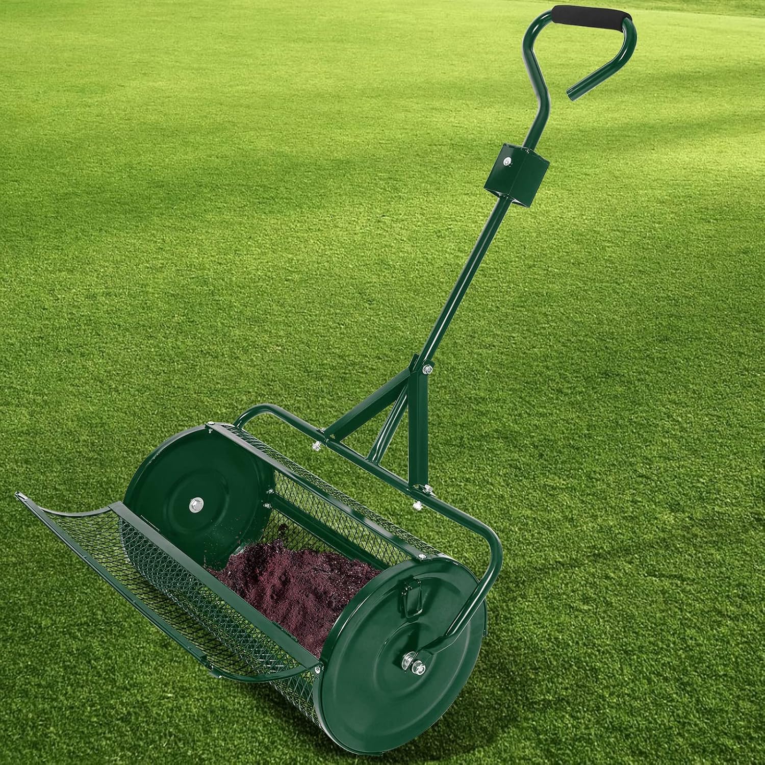 Compost Spreader, 24" Peat Moss Spreader with Adjustable T Shaped Handle, Lightweight Metal Mesh Manure Spreader for Planting & Seeding, Fertilizer Spreaders for Lawns Garden S Green (Green S)